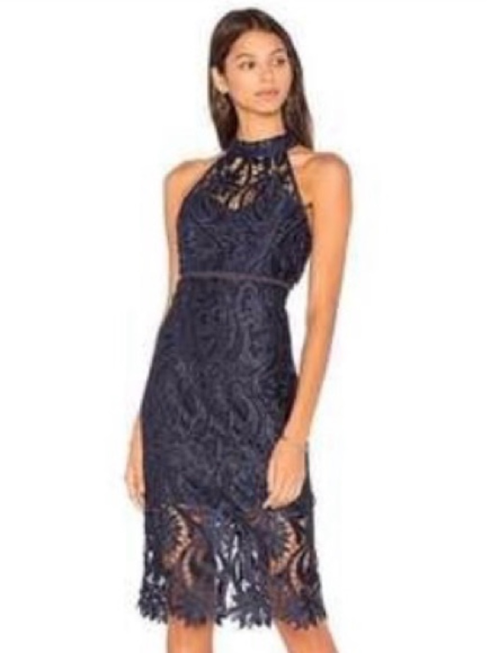 Bardot Navy Floral Lace Halter Midi  Dress. Size 4. XS
